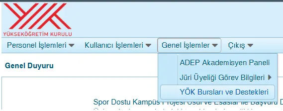 YÖKSİS Genel İşlemler